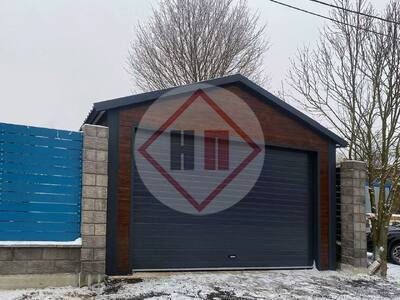 гараж из сэндвич-панелей (под дерево) с мастерской