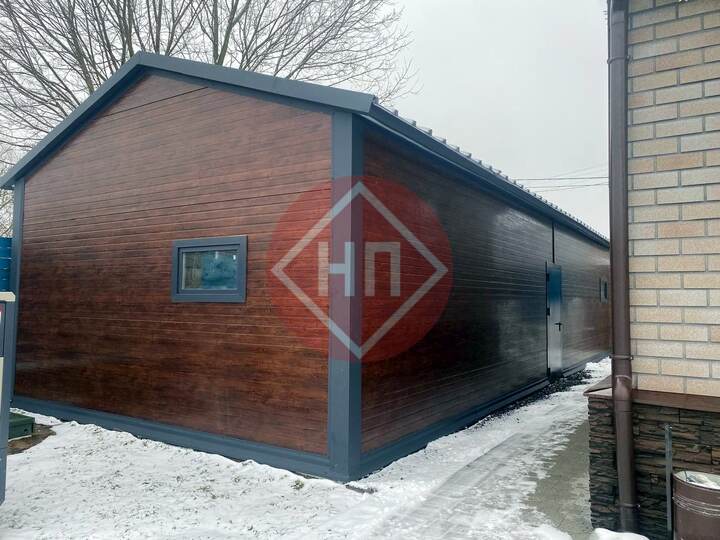 гараж из сэндвич-панелей (под дерево) с мастерской